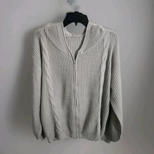YOZY Sweater Womens XL Cable Knit Full Zip Hoodie Cardigan Oversized Chunky Gray